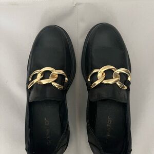 Black Loafers with Gold Chain Accent
